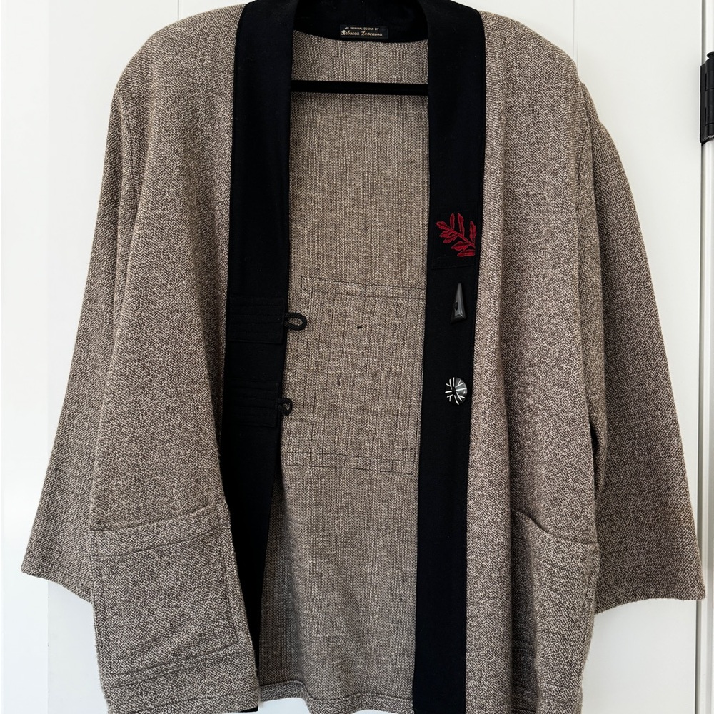 Tweed & Cotton 3/4 sleeve jacket by Fiber Artist Rebecca Levenson VTG 80s XL-XXL